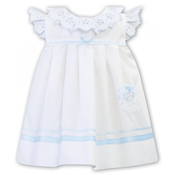 Sarah Louise White & Blue Broderie Anglaise Dress - 011878