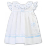 Sarah Louise White & Blue Broderie Anglaise Dress - 011878