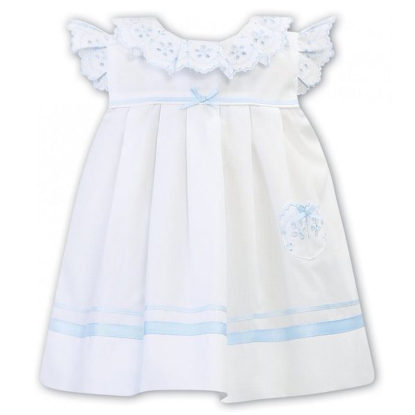 Sarah Louise White & Blue Broderie Anglaise Dress - 011878