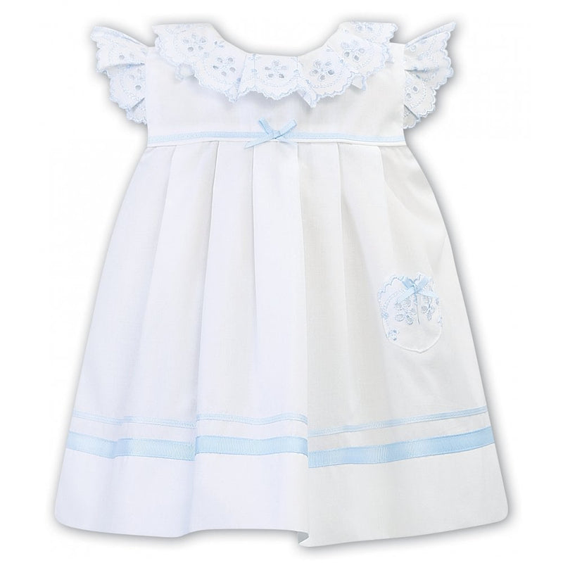 Sarah Louise White & Blue Broderie Anglaise Dress - 011878