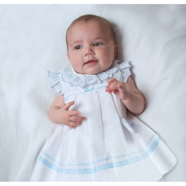 Sarah Louise White & Blue Broderie Anglaise Dress - 011878