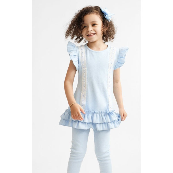 HARRIS KIDS "Savannah" Girls Ribbed Frilly Ruffle 3 Piece Set - Blue
