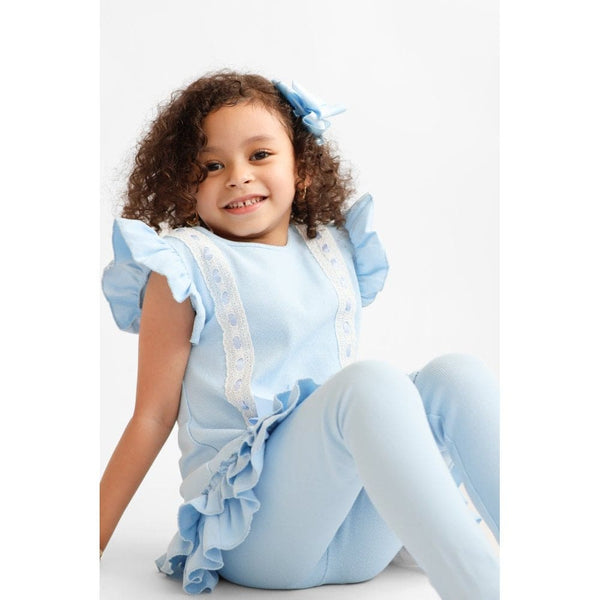 HARRIS KIDS "Savannah" Girls Ribbed Frilly Ruffle 3 Piece Set - Blue