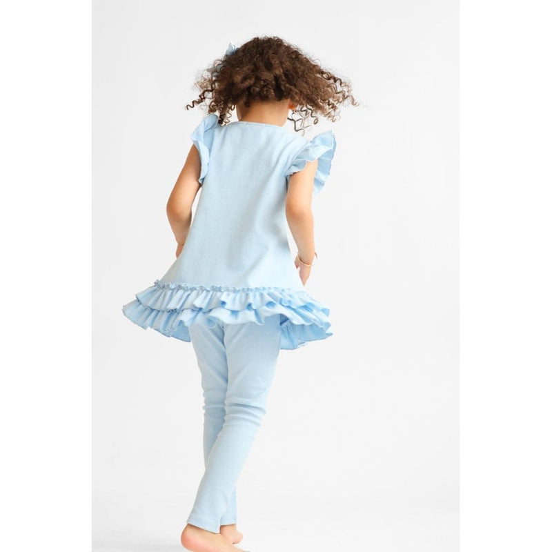 HARRIS KIDS "Savannah" Girls Ribbed Frilly Ruffle 3 Piece Set - Blue