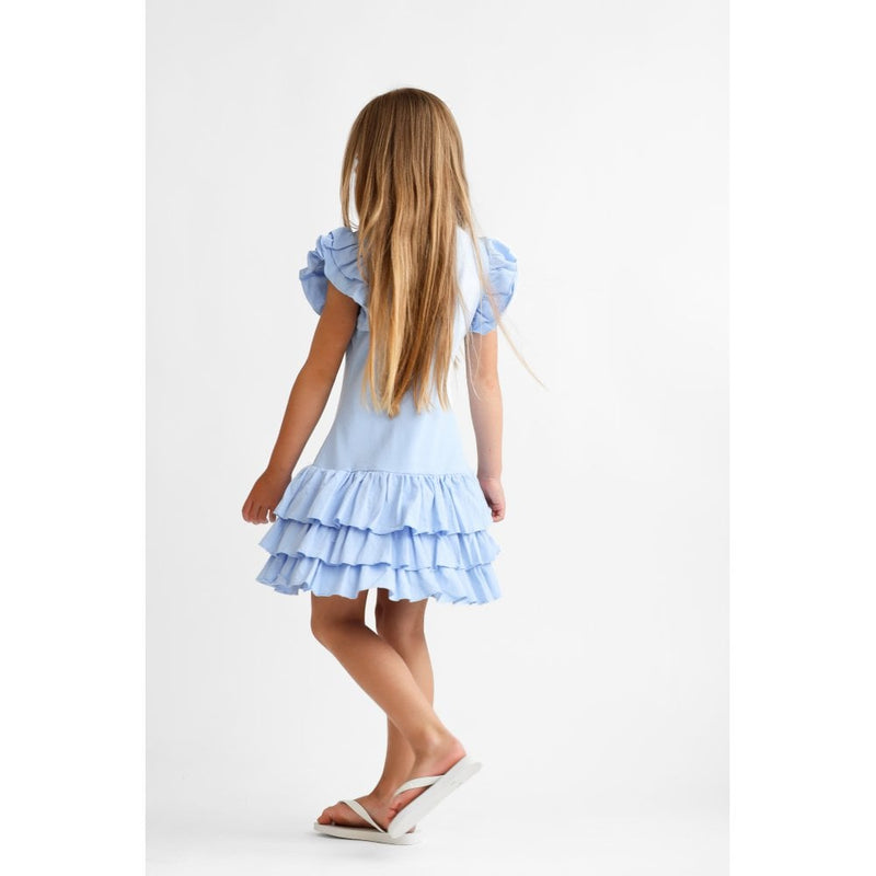 Harris Kids "Sian" Girls Ruffle Frill Polo Dress - Blue