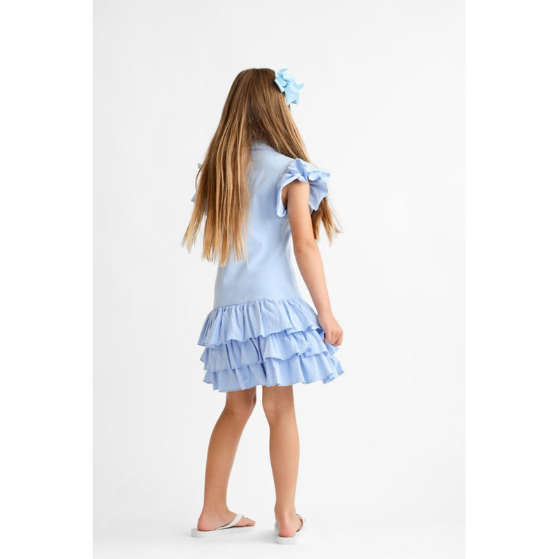 Harris Kids "Sian" Girls Ruffle Frill Polo Dress - Blue