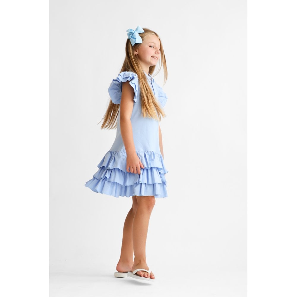 Harris Kids "Sian" Girls Ruffle Frill Polo Dress - Blue