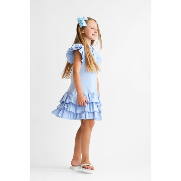 Harris Kids "Sian" Girls Ruffle Frill Polo Dress - Blue