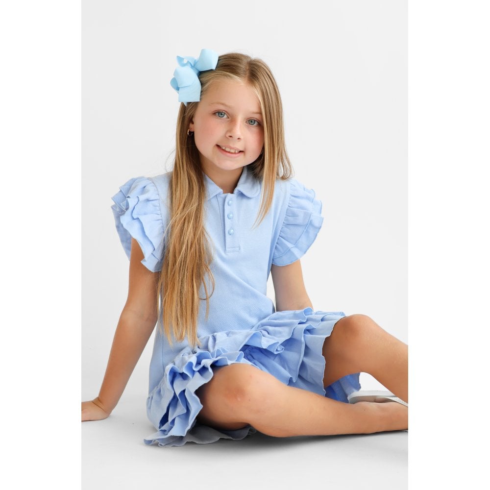 Harris Kids "Sian" Girls Ruffle Frill Polo Dress - Blue