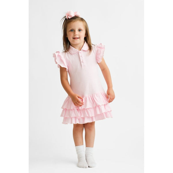 Harris Kids "Sian" Girls Ruffle Frill Polo Dress - Pink