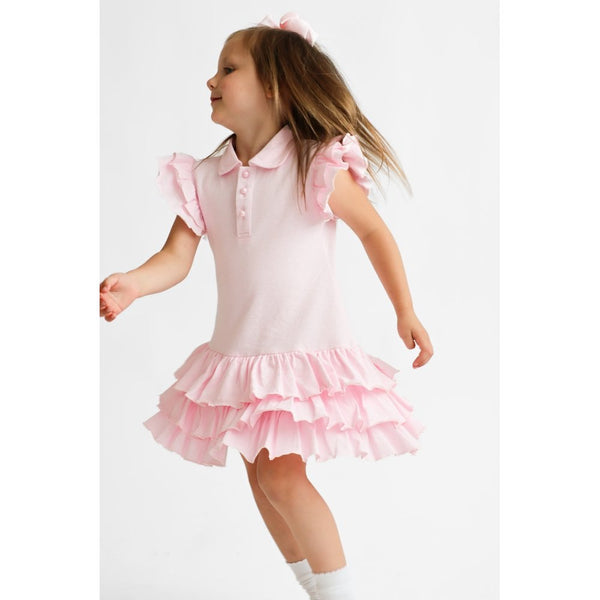 Harris Kids "Sian" Girls Ruffle Frill Polo Dress - Pink
