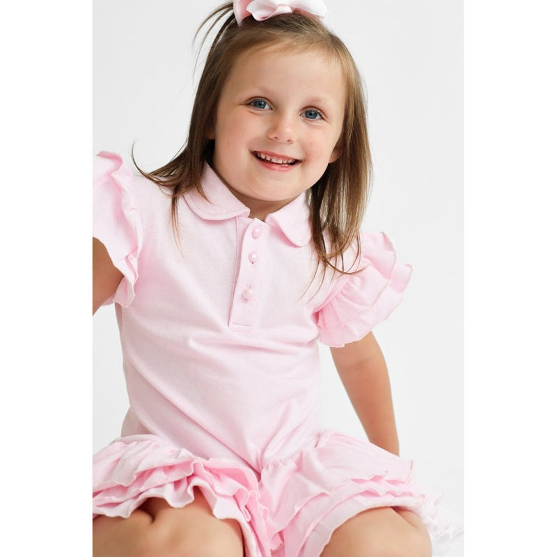 Harris Kids "Sian" Girls Ruffle Frill Polo Dress - Pink