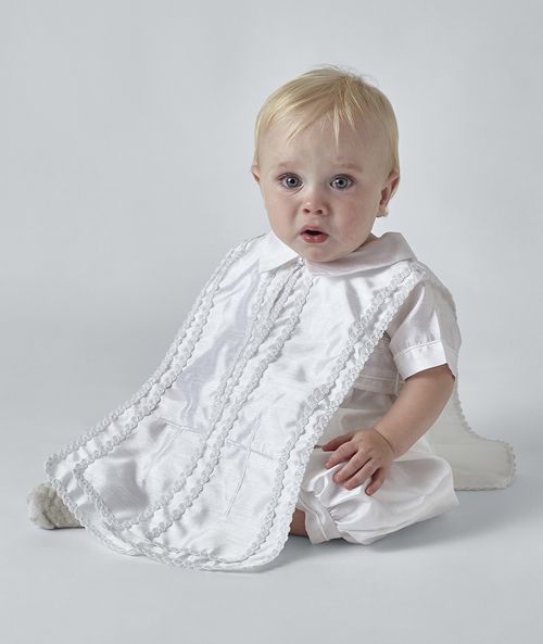 Boys White Three Piece Christening Romper - "Theo"