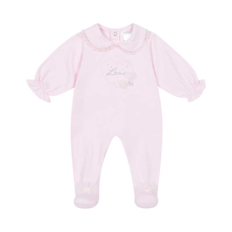 Deolinda "AMORE" Baby Girls Pretty Pink Babygrow With Diamante & Tulle - DBV26106