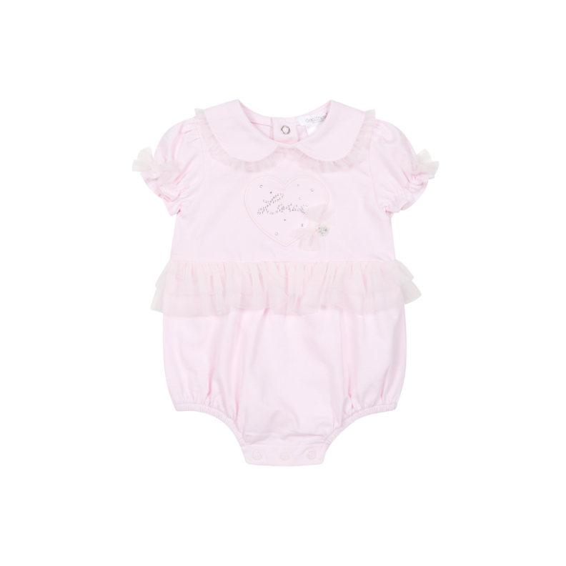 Deolinda "AMORE" Baby Girls Pretty Pink Romper With Diamante & Tulle - DBV26503