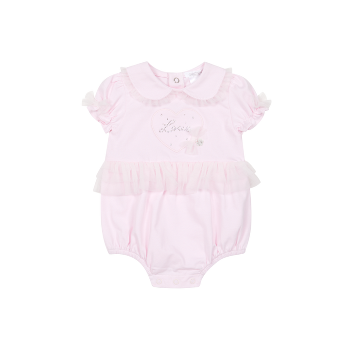 Deolinda "AMORE" Baby Girls Pretty Pink Romper With Diamante & Tulle - DBV26503
