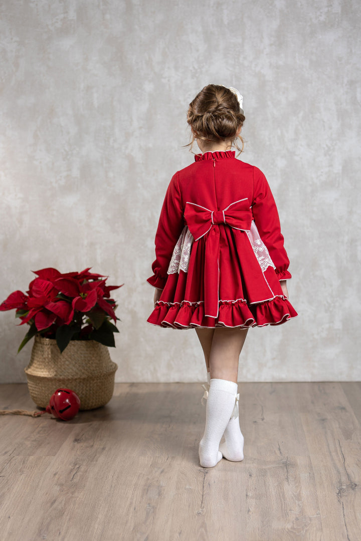 Abuela Tata Red & Cream Dress With Beautiful Bow Back - 2599345