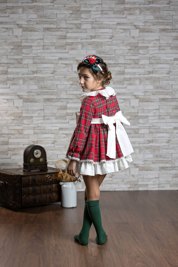 Abuela Tata Red & Green Tartan Dress With Beautiful Bow Back - 2599349