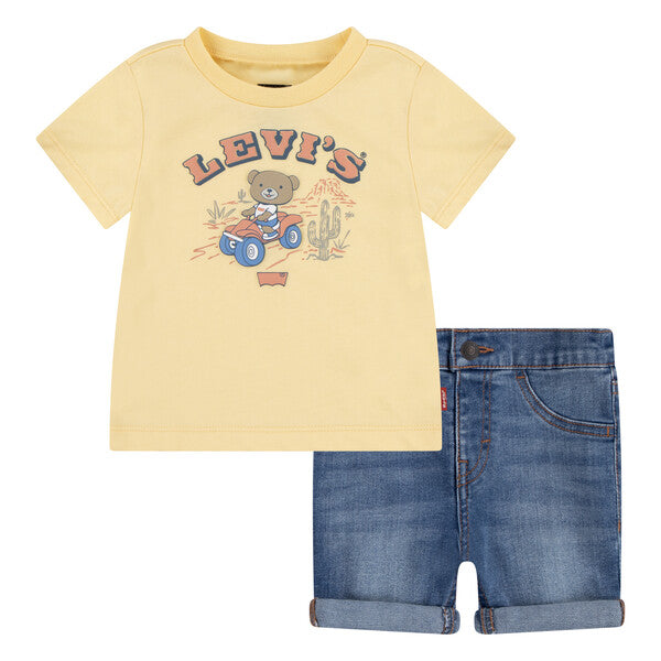 Levi's Lemon Bear T-shirt & Denim Shorts Set - 6EM342
