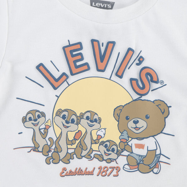 Levi's White Bear T-shirt & Denim Shorts Set - 6EM344