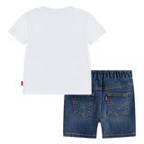 Levi's White Bear T-shirt & Denim Shorts Set - 6EM344