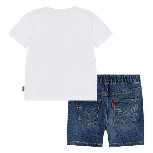 Levi's White Bear T-shirt & Denim Shorts Set - 6EM344