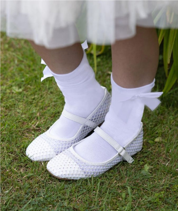 Sevva - "Freya" Ivory Sheer Mary Jane Shoes With Sparkle
