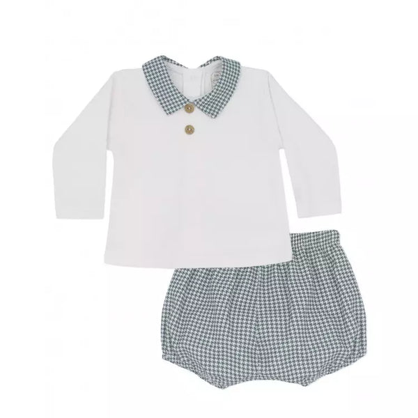 Rapife Boys White & Green Dog Tooth Two Piece Set - 5714