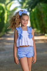 Babine White & Blue Gingham Shorts Set - 2522018