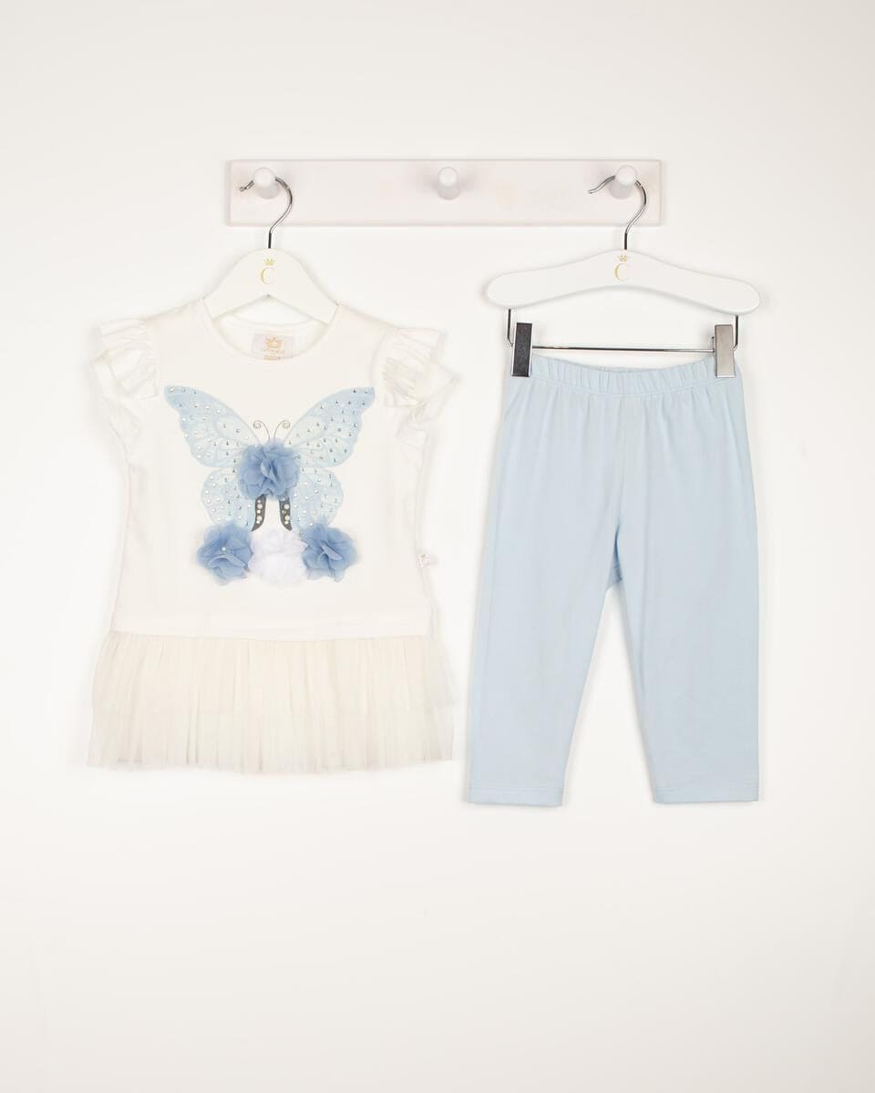 Blue & White Butterfly Legging Set - 011443A