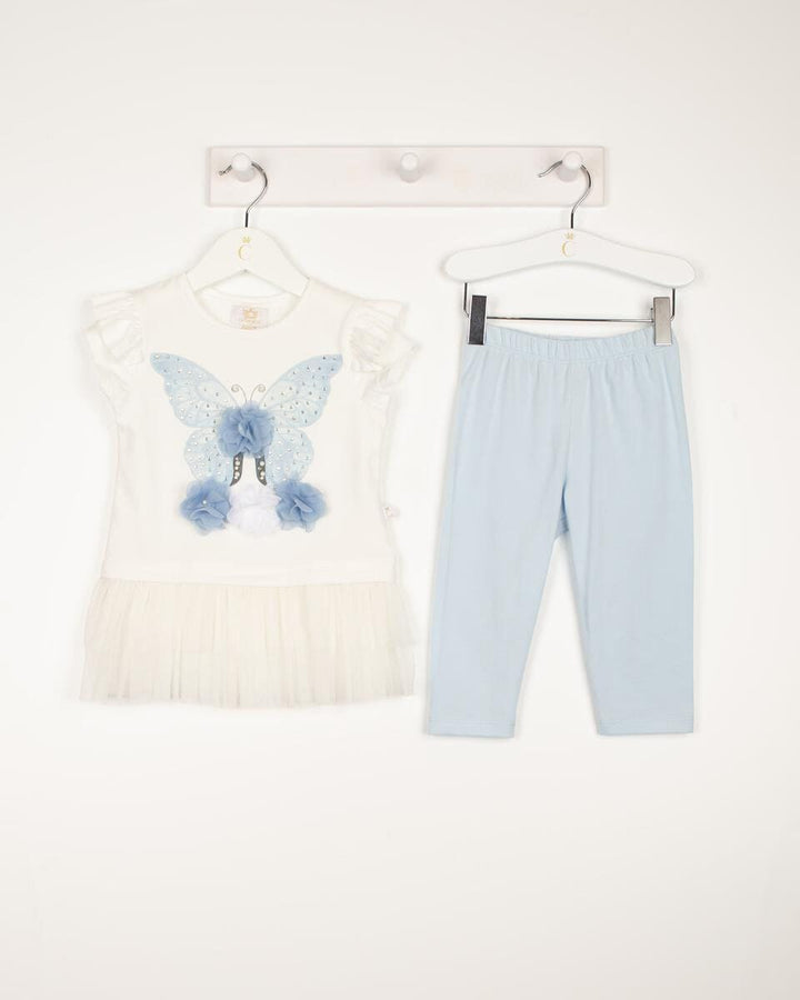 Blue & White Butterfly Legging Set - 011443A