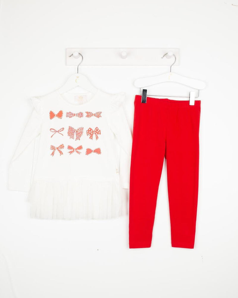 Caramelo Kids *Diamonte Bow Leggings Set - 011471 - Red