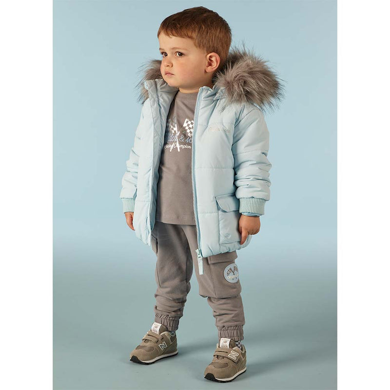 Mitch & Son Faux Fur Hooded Puffer Jacket Coat - Pale Blue & Grey - Eddie - MS22401