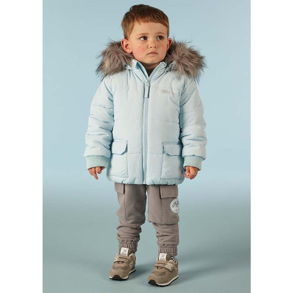 Mitch & Son Faux Fur Hooded Puffer Jacket Coat - Pale Blue & Grey - Eddie - MS22401