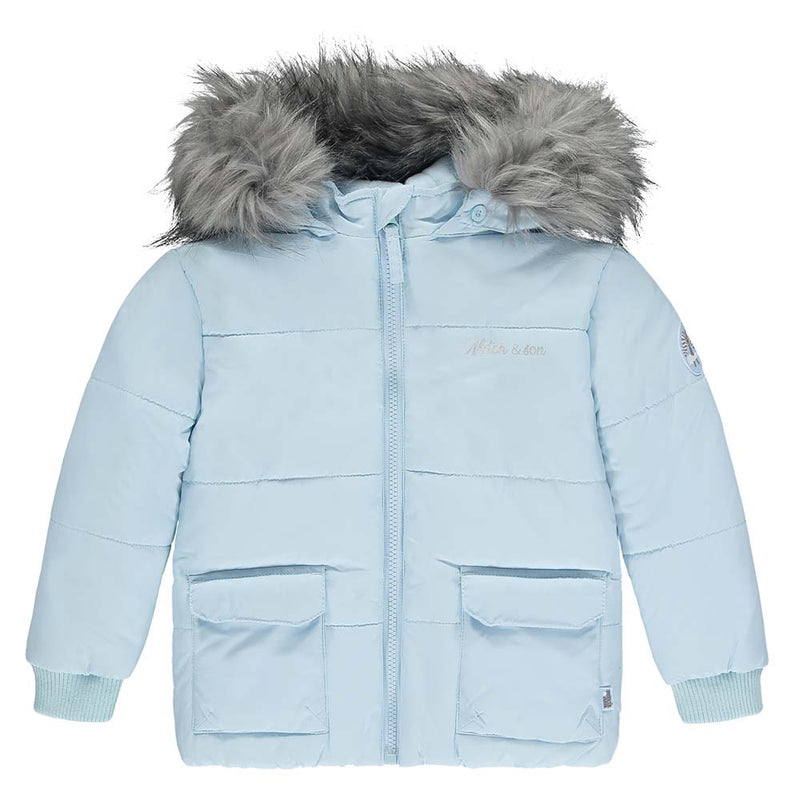 Mitch & Son Faux Fur Hooded Puffer Jacket Coat - Pale Blue & Grey - Eddie - MS22401