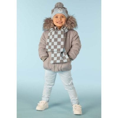 Mitch & Son Elvis Blue & Grey Racing Style Check Pom Pom Hat - MS22418