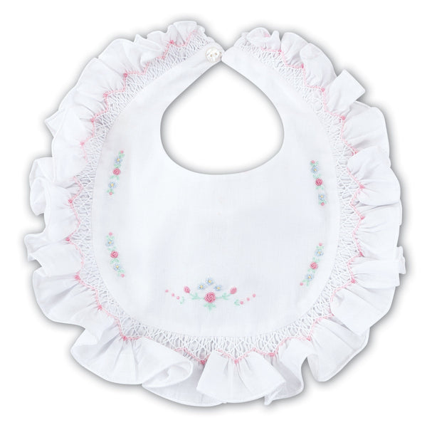 Sarah Louise White & Pink Smocked Bib - 003307P