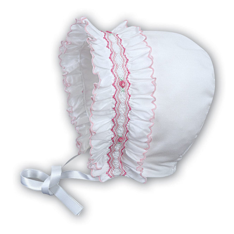 Sarah Louise White & Pink Smocked Bonnet - 003622