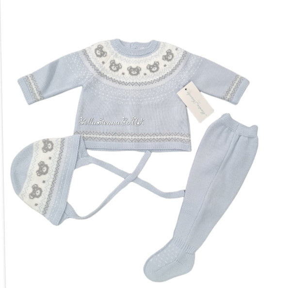 Martin Aranda Baby Blue Knitted 3 Piece Teddy Bear Set  - 004-10066