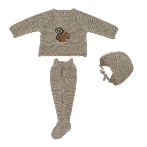 Martin Aranda Unisex Biscuit/Beige Knitted 3 Piece Squirrel Set - Winter  - 004-11069