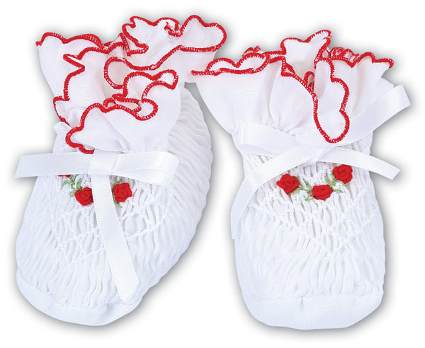 Sarah Louise White & Red Smocked Booties - 004407TP