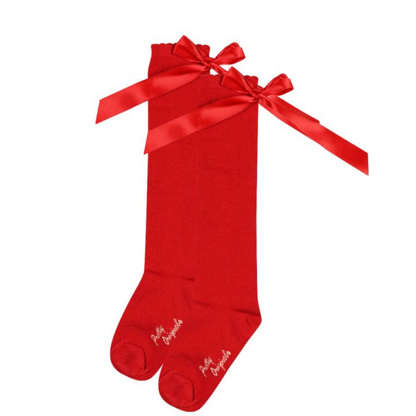 Pretty Originals Red Satin Bow Knee Socks - SC40301