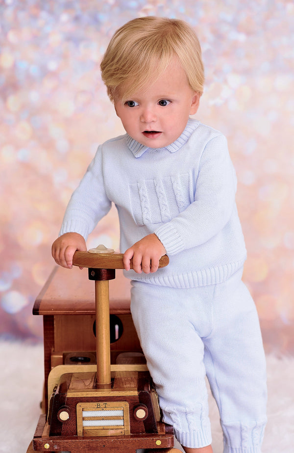 Sarah Louise Blue Knitted Two Piece Jumper & Trouser Set - 008174