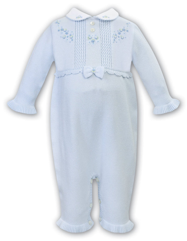 Sarah Louise Blue Knitted All In One Romper With Embroidery - 008192