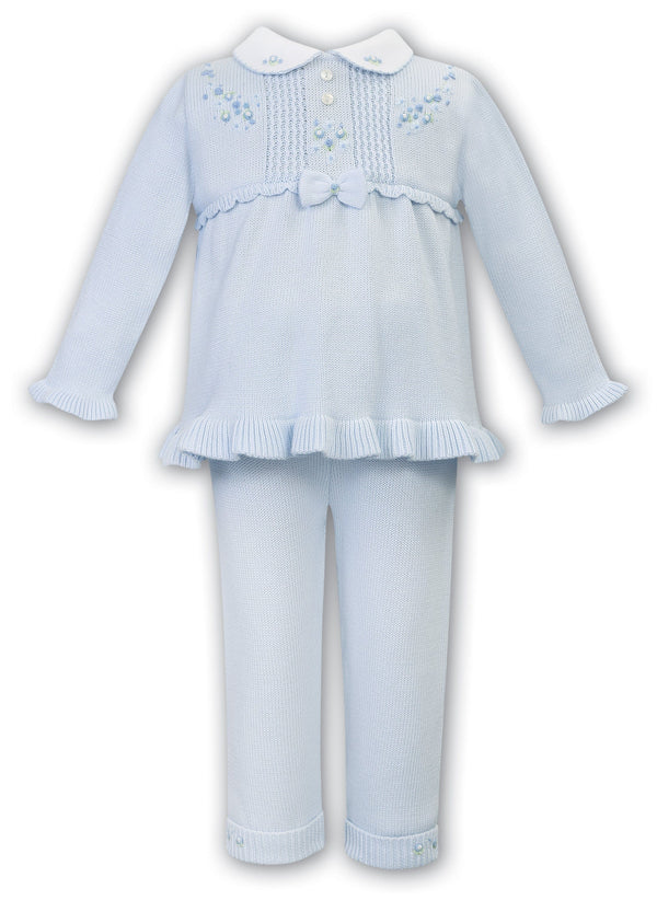 Sarah Louise* -  Blue Knitted Girls Legging Set With Embroidery - 008195