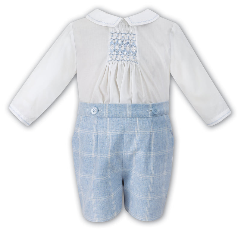 Sarah Louise Boys Blue Check Smocked Outfit - 010945