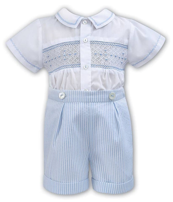 Sarah Louise 011125 Boys Hand Smocked Buster Suit Romper