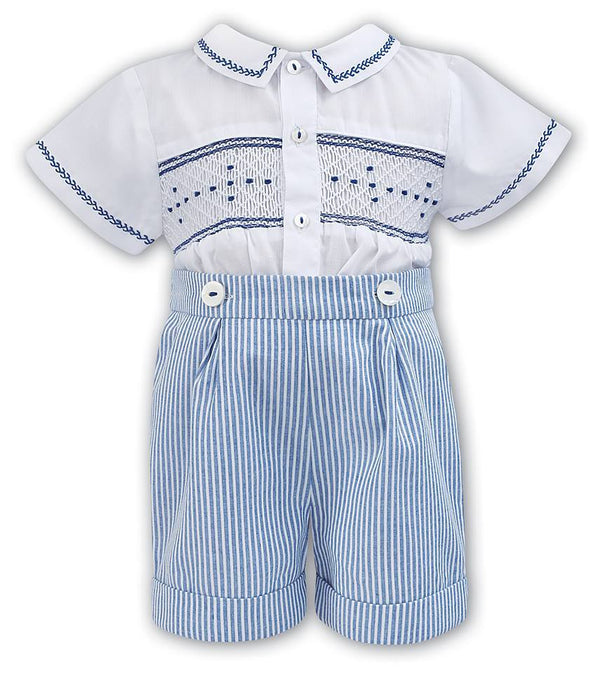Sarah Louise 011125 Boys Hand Smocked Buster Suit Romper