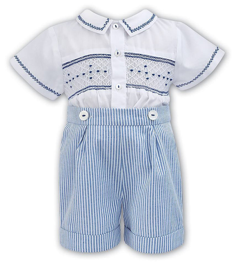 Sarah Louise 011125 Boys Hand Smocked Buster Suit Romper 011125