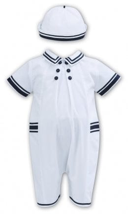 Sarah Louise Boys Summer Sailor Romper Navy And White 012712
